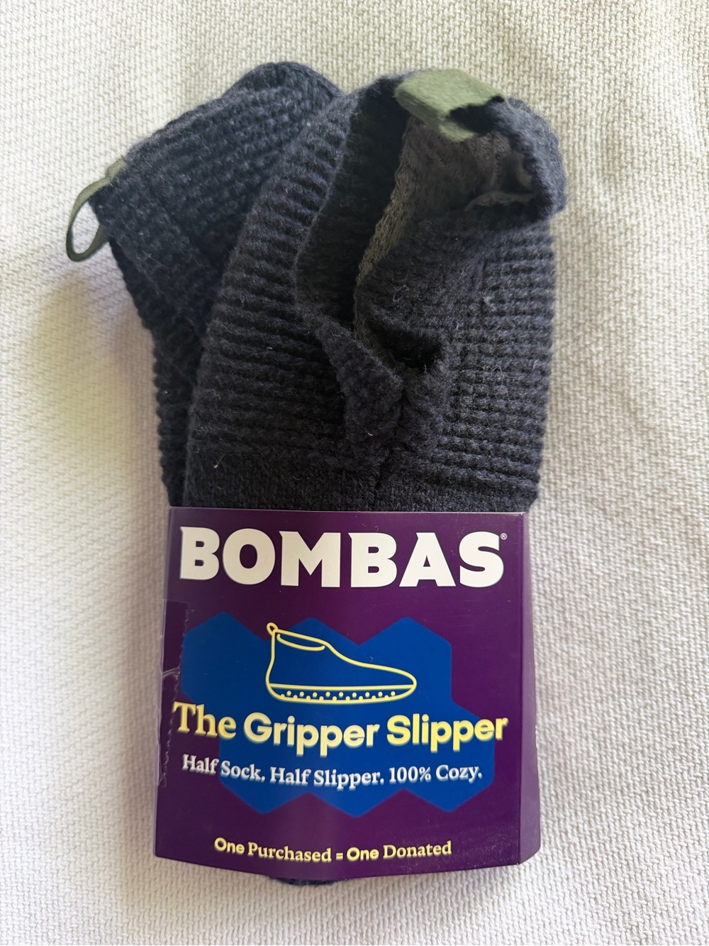 Bombas Men’s Black Gripper Slipper Socks with Olive Heel Tab